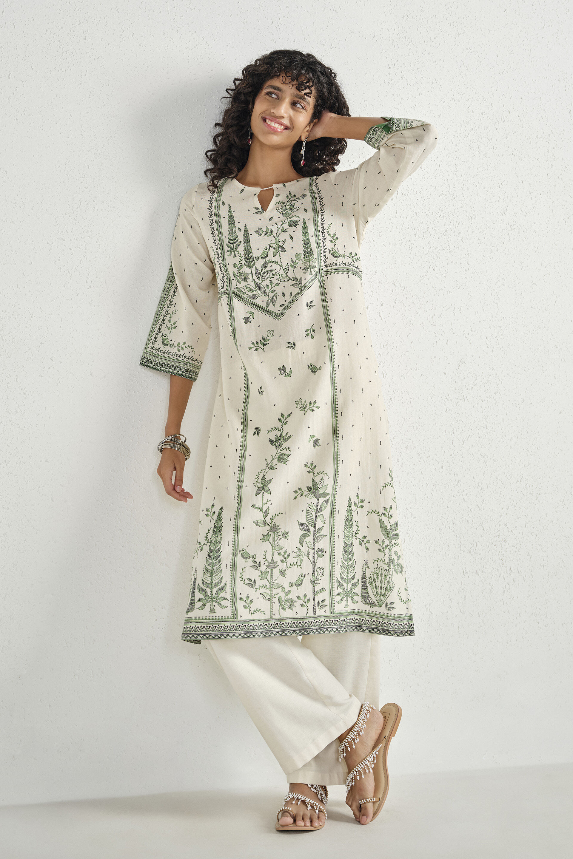 Amaha Embroidered Kurta, Off White, image 2